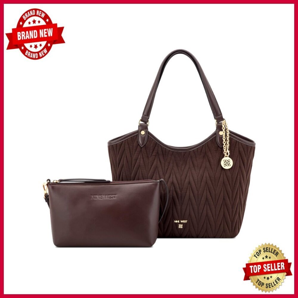 Medium Faux Suede Quilted Tote with Chain Detail & Detachable Pouch